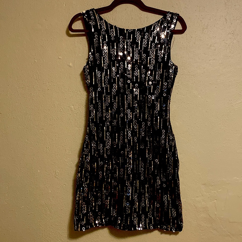 Black Gold Sequin Mini Dress
